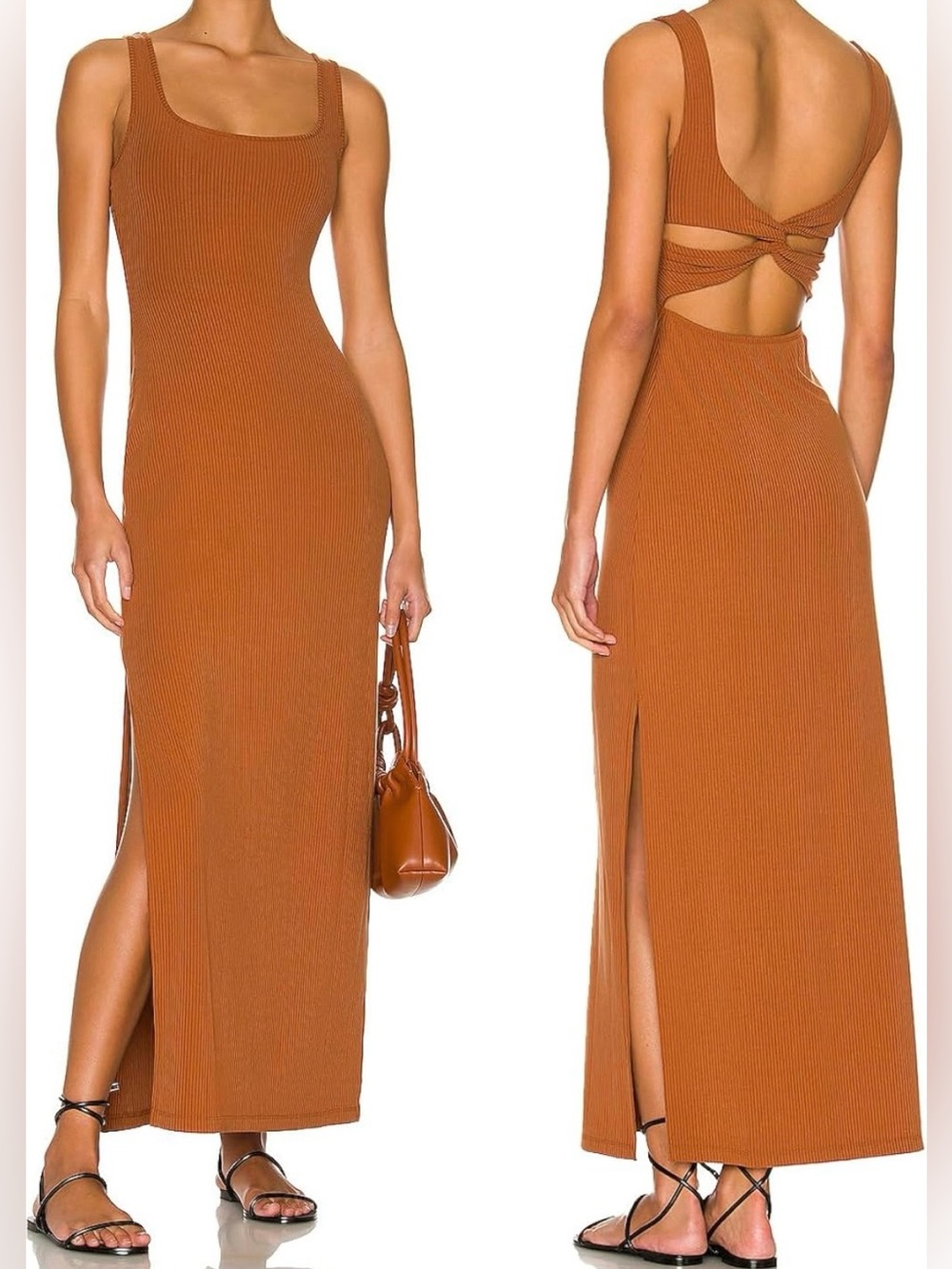 Sleek Scoop Neck Slip Dress in Rust